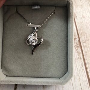 925 Sterling Silver Italy Heart Cubic Zirconia Mother Pendant Chain Necklace